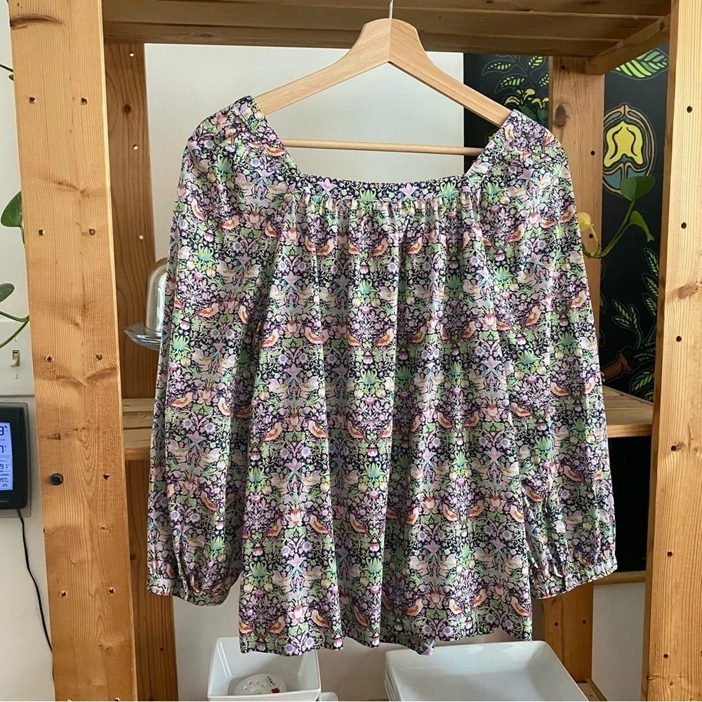 J. Crew Liberty Fabric Strawberry Thief Peony Print Square Neck Penny Blouse 4